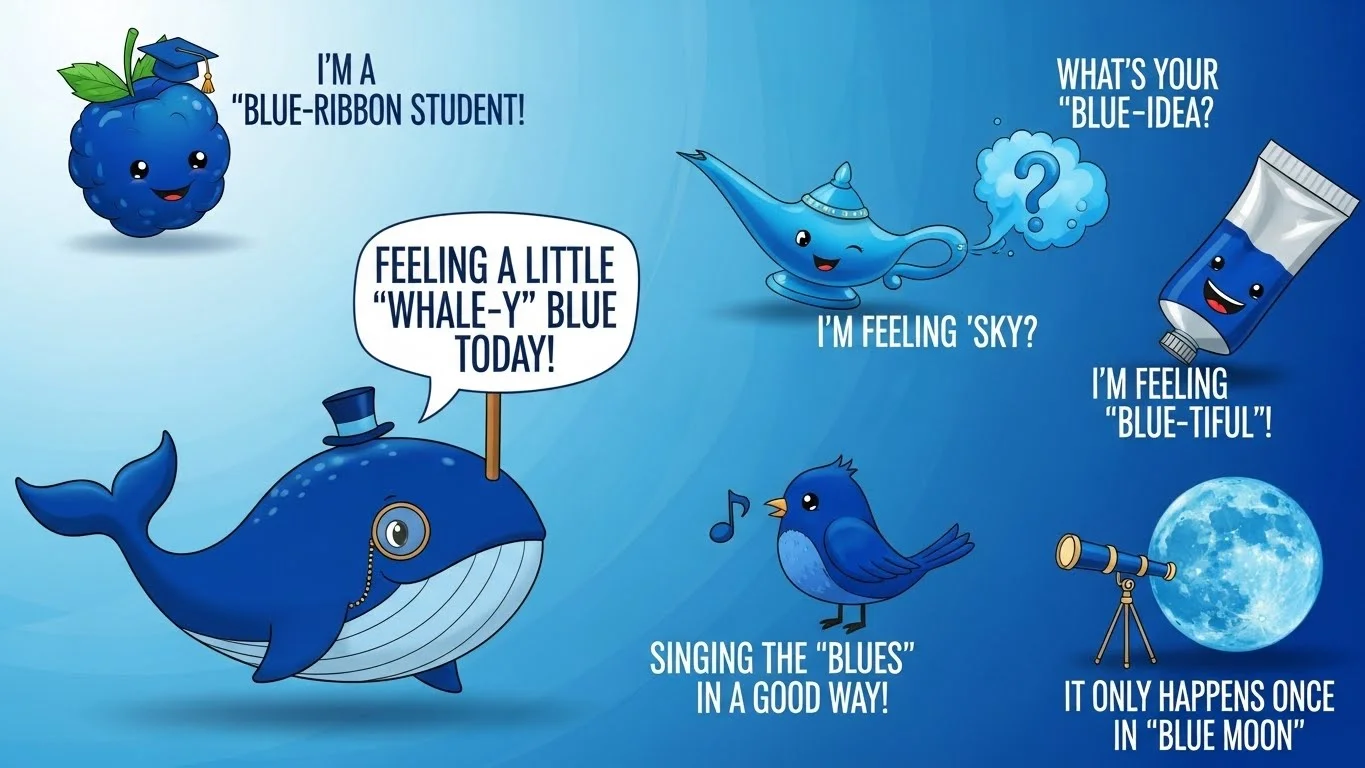 😂 Funny Blue Puns Captions